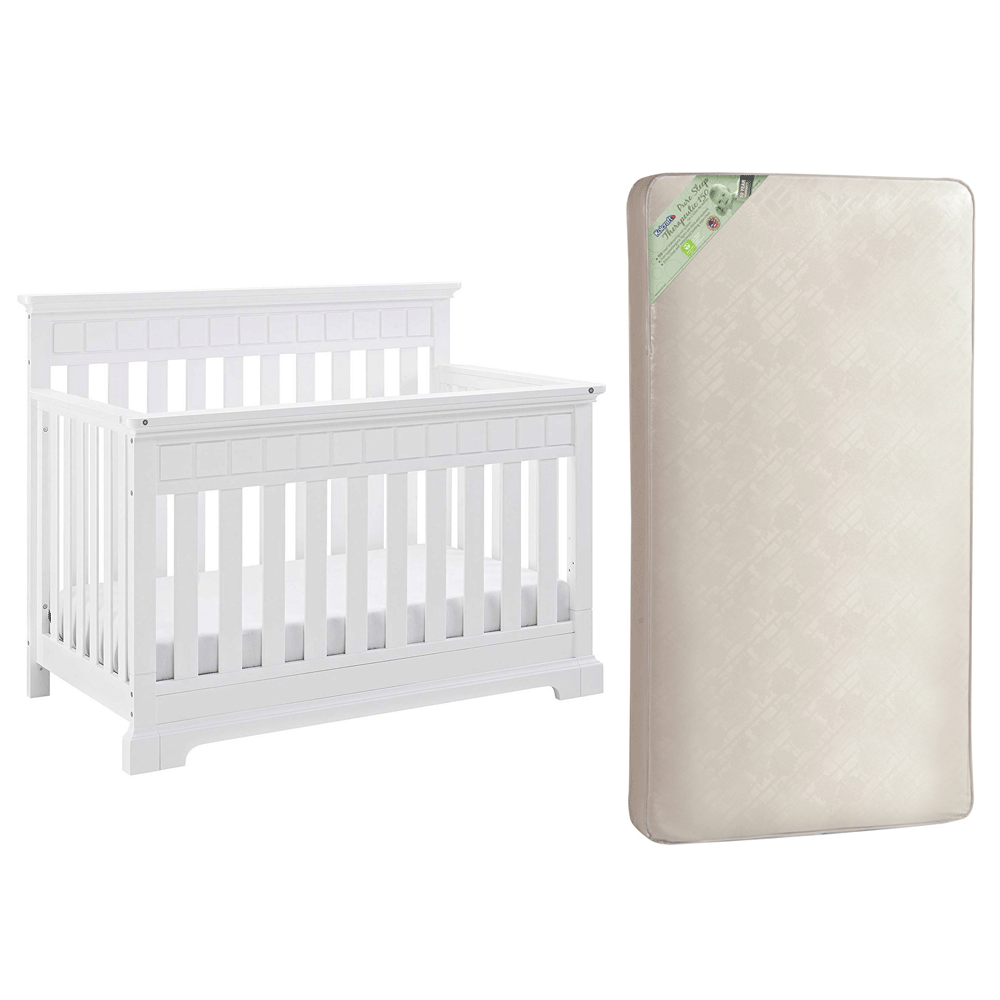 Thomasville Kids Willow 4 in 1 Crib, White & Kolcraft Waterproof Crib Mattress - VMInnovations