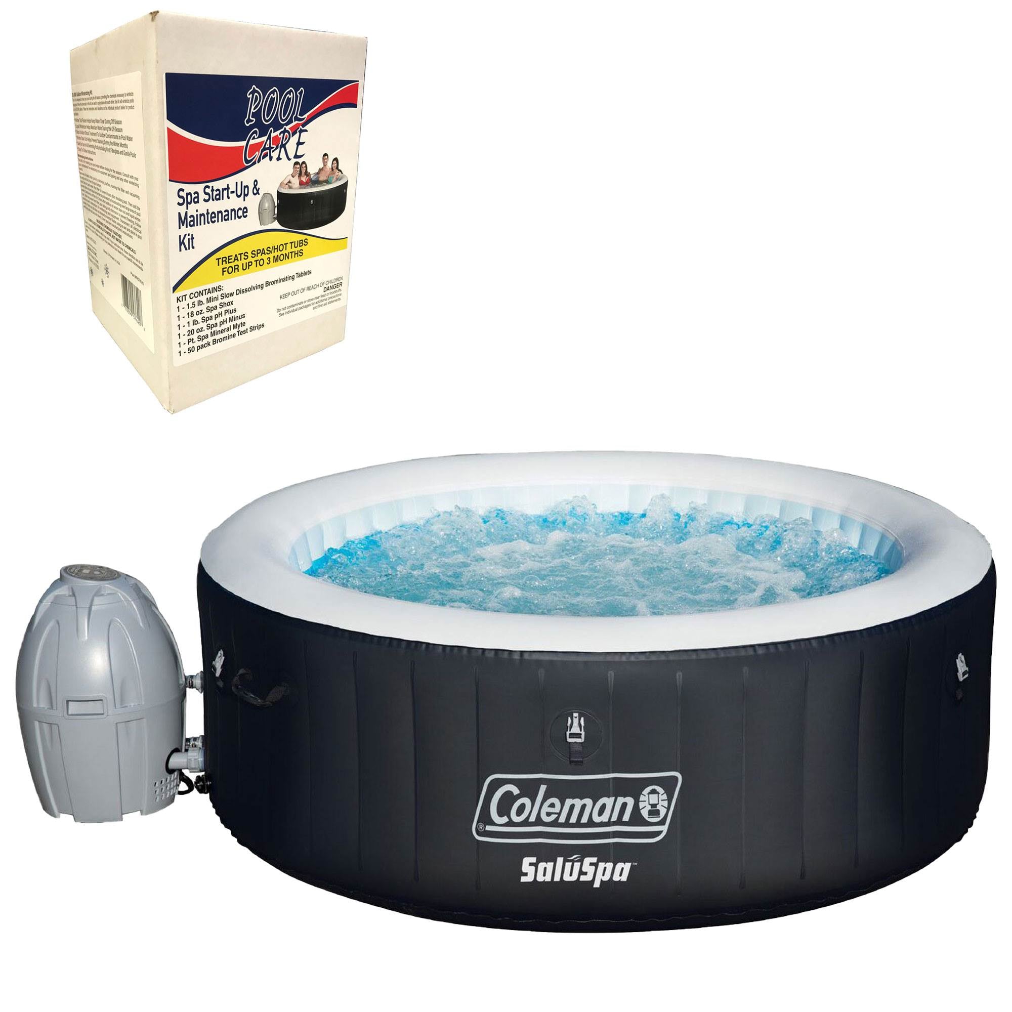 Coleman SaluSpa 4 Person Inflatable Spa and 3 Month Chemical Maintenance Kit