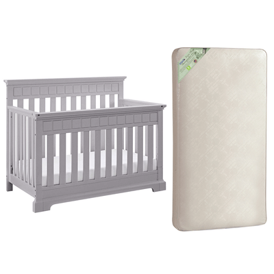 Thomasville Kids Willow 4 in 1 Crib, Pebble Gray & Kolcraft Pure Sleep Mattress - VMInnovations