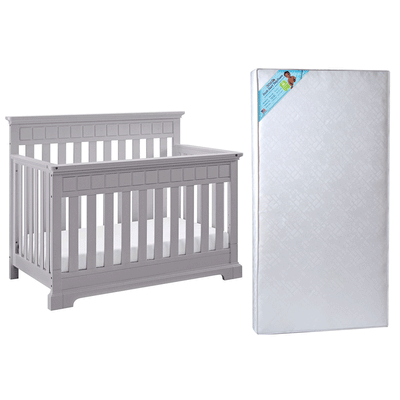 Thomasville Kids Willow 4 in 1 Crib, Pebble Gray & Kolcraft Fresh Start Mattress - VMInnovations