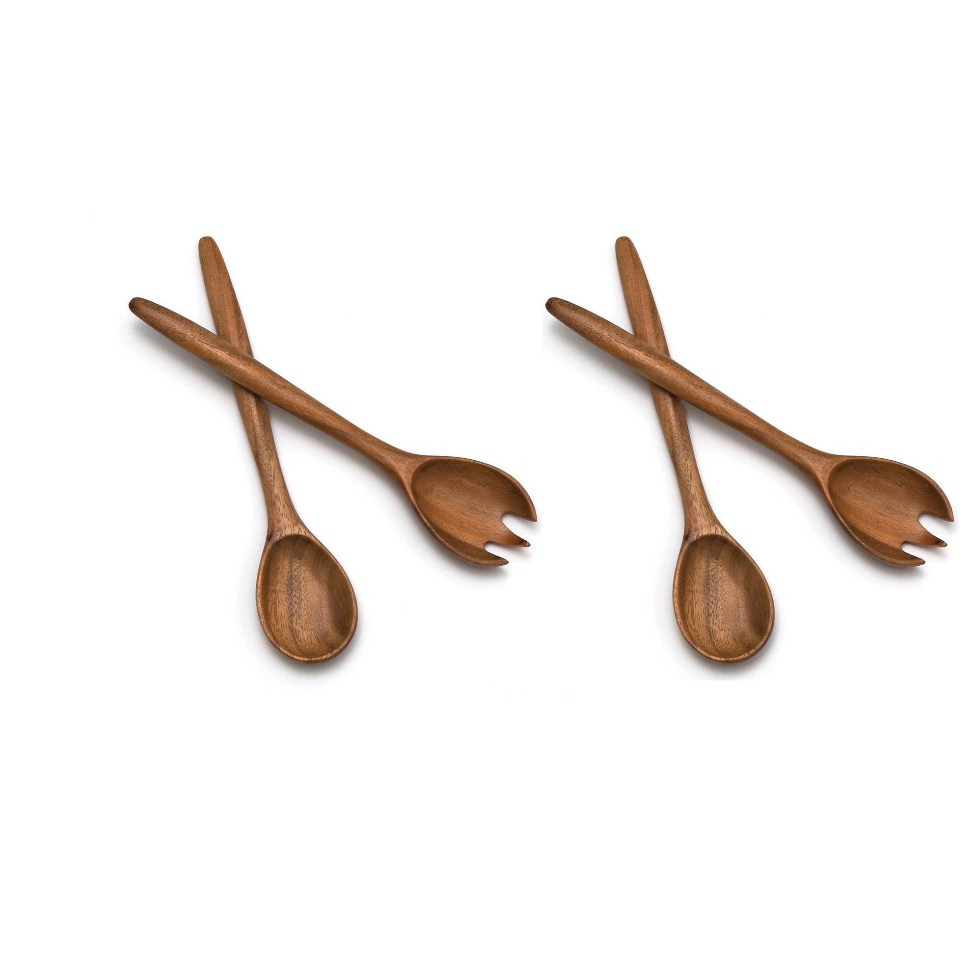Lipper International Durable Acacia Oblong Wooden 12 Inch Salad Servers (2 Pack)