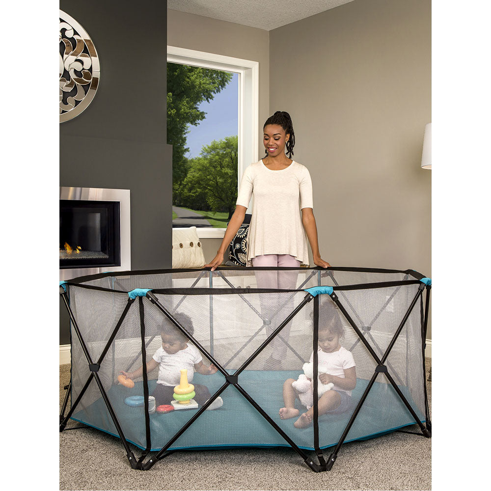 Regalo 8 Panel Foldable Mesh Childrens Play Yard & Carrying Bag, Teal (Open Box)