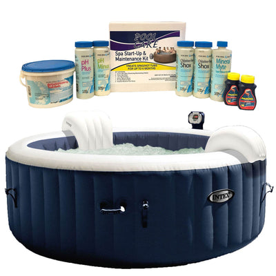Intex Pure Spa 4-Person Home Inflatable Hot Tub & Qualco 6 Month Chemical Kit