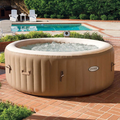 Intex PureSpa 4-Person Inflatable Spa, Tan & Qualco 6 Month Hot Tub Chemical Kit