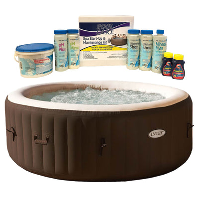 Intex PureSpa 4 Person Inflatable Hot Tub, Brown & 6 Month Spa Chemical Kit - VMInnovations