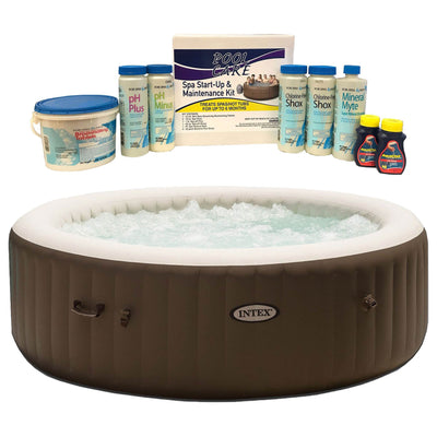 Intex Pure Spa 6 Person Inflatable Hot Tub & Qualco 6 Month Spa Chemical Kit