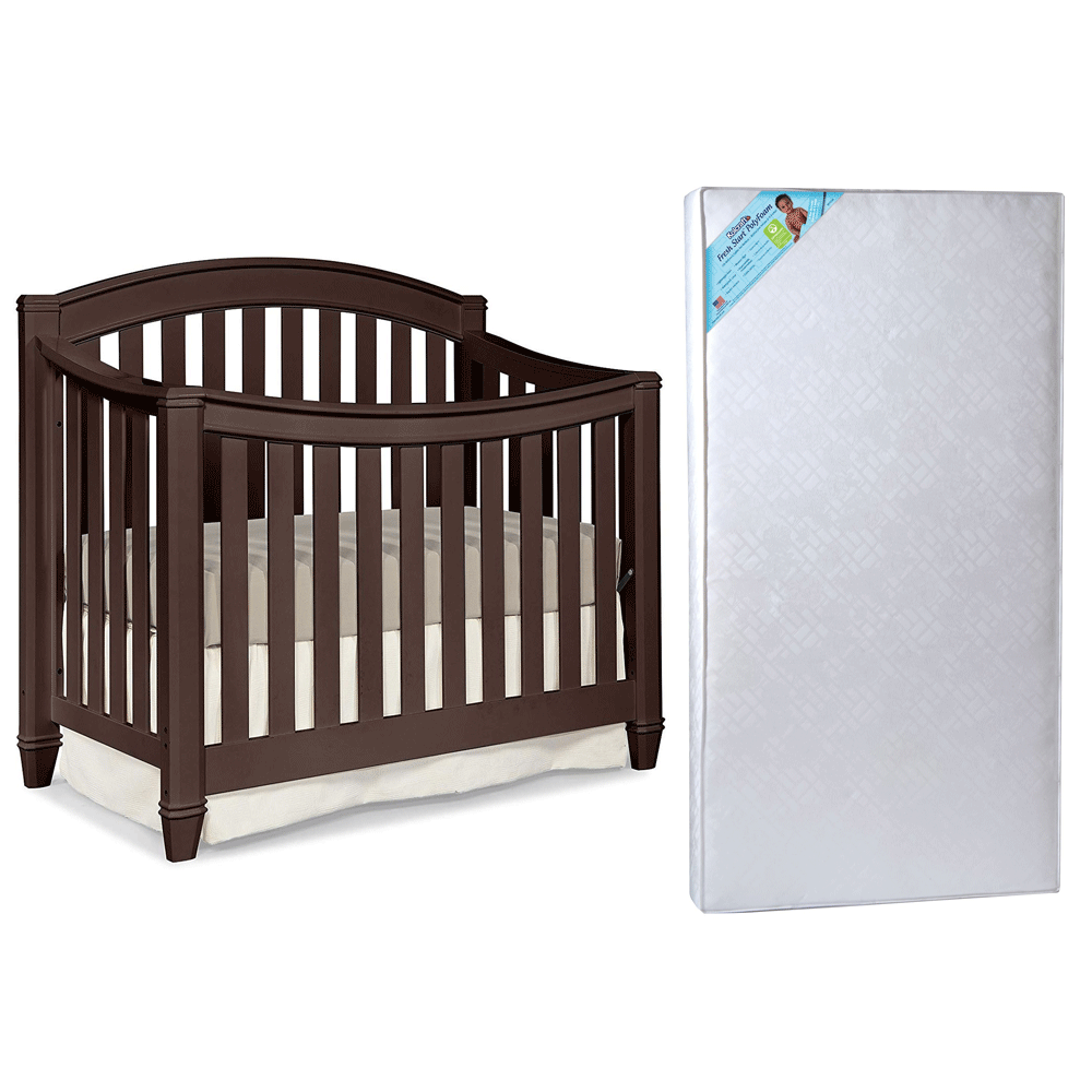 Thomasville Kids Highlands 4 in 1 Crib, Espresso & Kolcraft Fresh Start Mattress