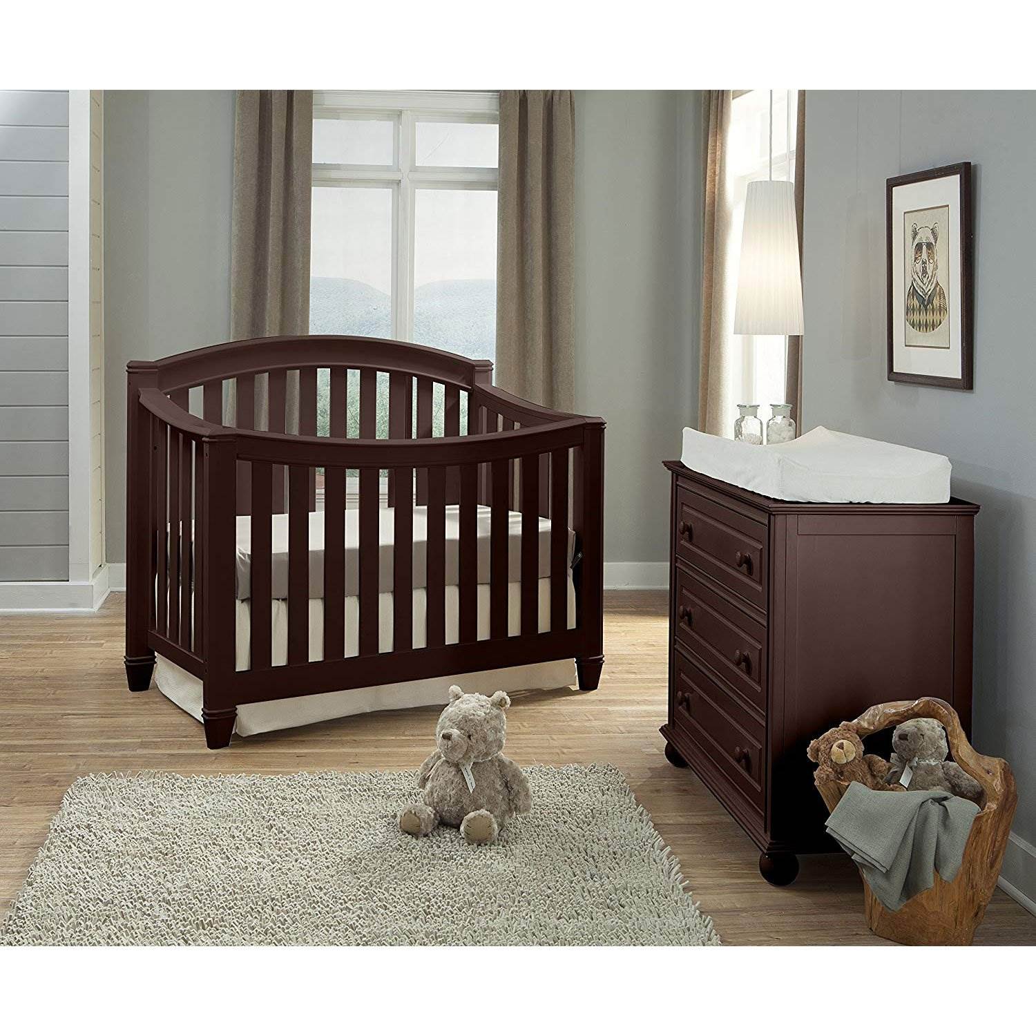 Thomasville Kids Highlands 4 in 1 Crib, Espresso & Kolcraft Fresh Start Mattress