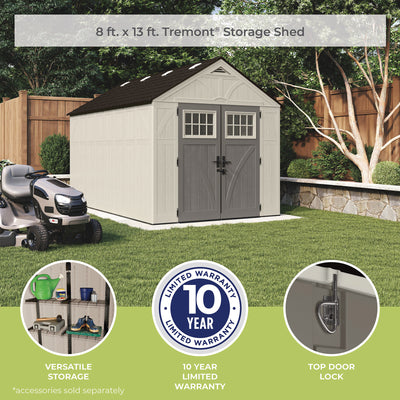 Suncast 8' x 13' Heavy-Duty Resin Tremont Storage Shed, Sand - VMInnovations
