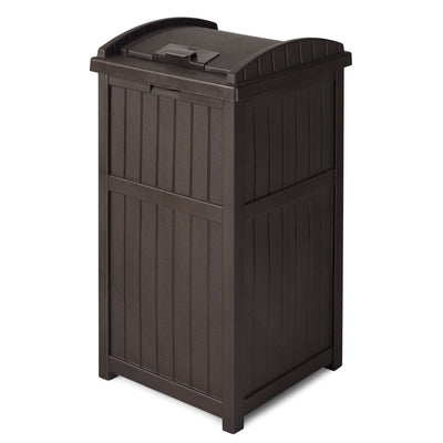 Suncast Trash Hideaway Outdoor 33 Gallon Garbage Waste Can Bin, Java (2 Pack)