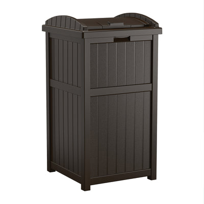 Suncast 33 Gal Hideaway Outdoor Backyard Garbage Can with Secure Lid, Java Brown