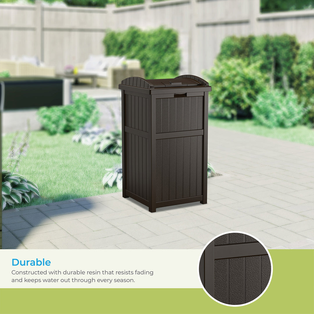 Suncast 33 Gal Hideaway Outdoor Backyard Garbage Can with Secure Lid, Java Brown