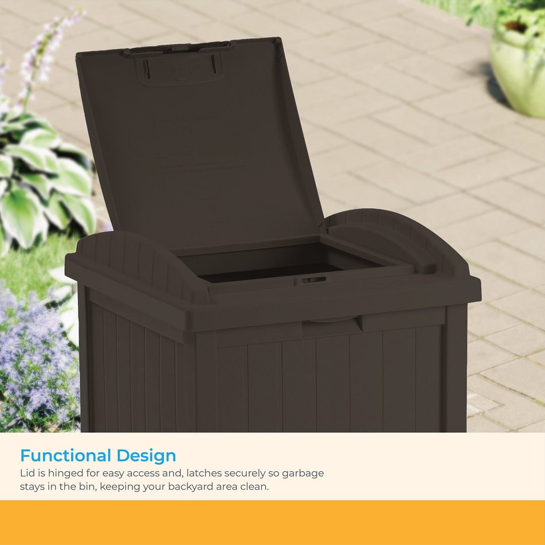 Suncast 33 Gal Hideaway Outdoor Backyard Garbage Can with Secure Lid, Java Brown