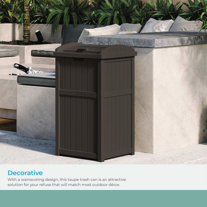 Suncast 33 Gal Hideaway Outdoor Backyard Garbage Can with Secure Lid, Java Brown