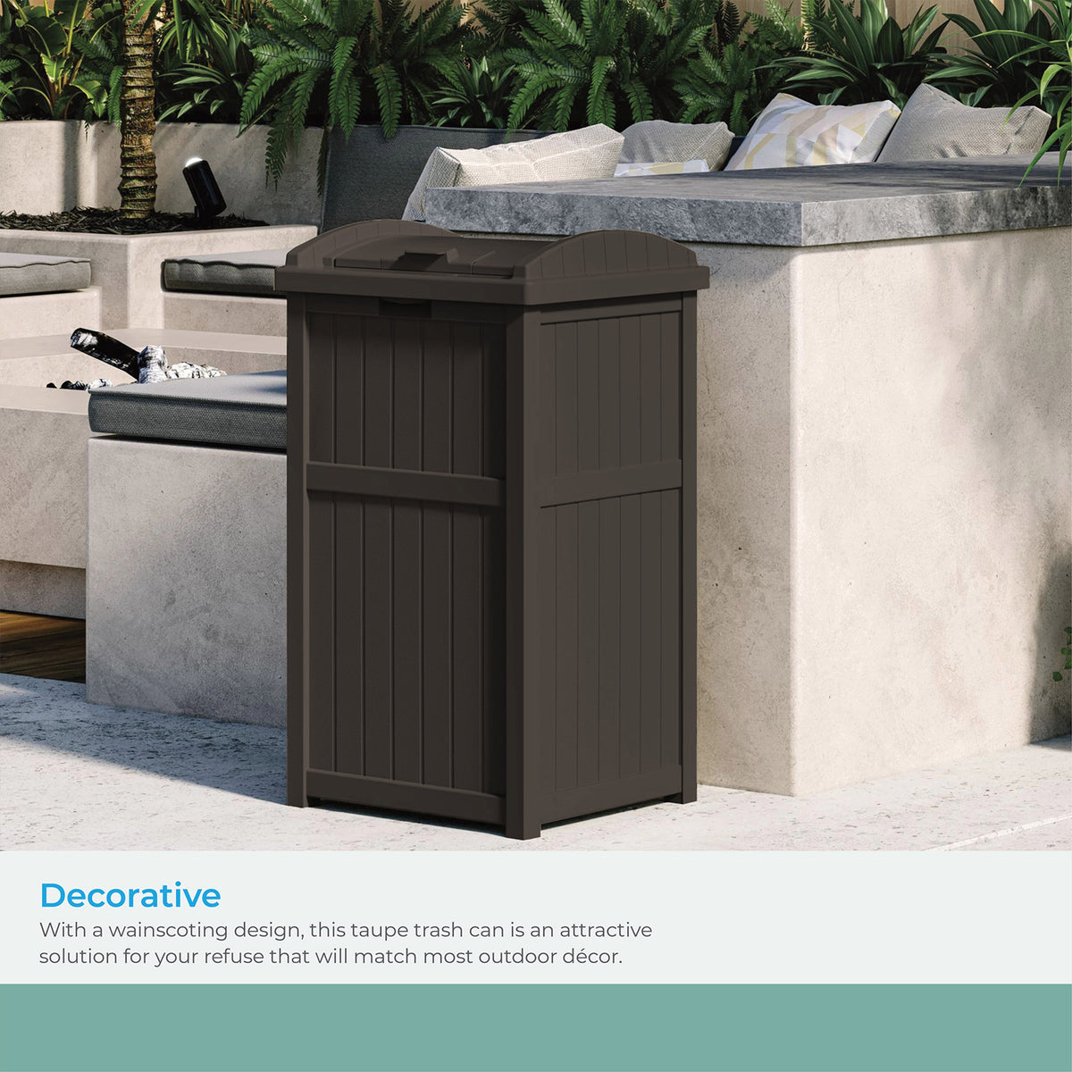 Suncast GH1732J Trashcan Hideaway Outdoor 33 Gallon Garbage Waste Bin, Java (Damaged)