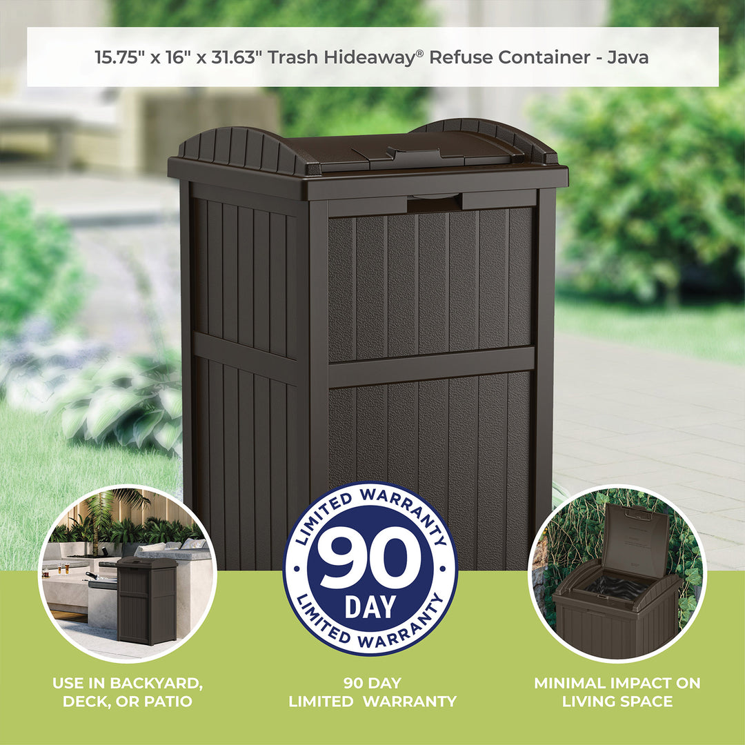 Suncast 33 Gal Hideaway Outdoor Backyard Garbage Can with Secure Lid, Java Brown