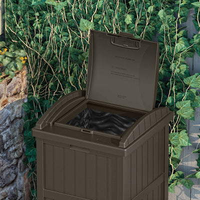 Suncast 33 Gal Hideaway Outdoor Backyard Garbage Can with Secure Lid, Java Brown