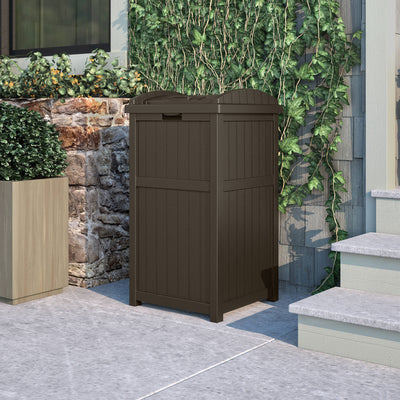 Suncast Trash Hideaway 33 Gallon Outdoor Garbage Trash Bin, Java (Open Box)