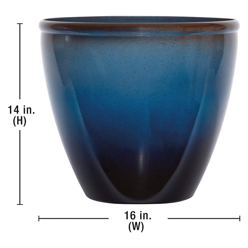 Suncast 16 Inch Ombre Decorative Durable Resin Planter, Blue and Brown  (4 Pack)