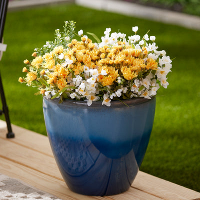 Suncast Seneca 16 Inch Ombre Decorative Resin Planter Pot, Blue/Brown (2 Pack)
