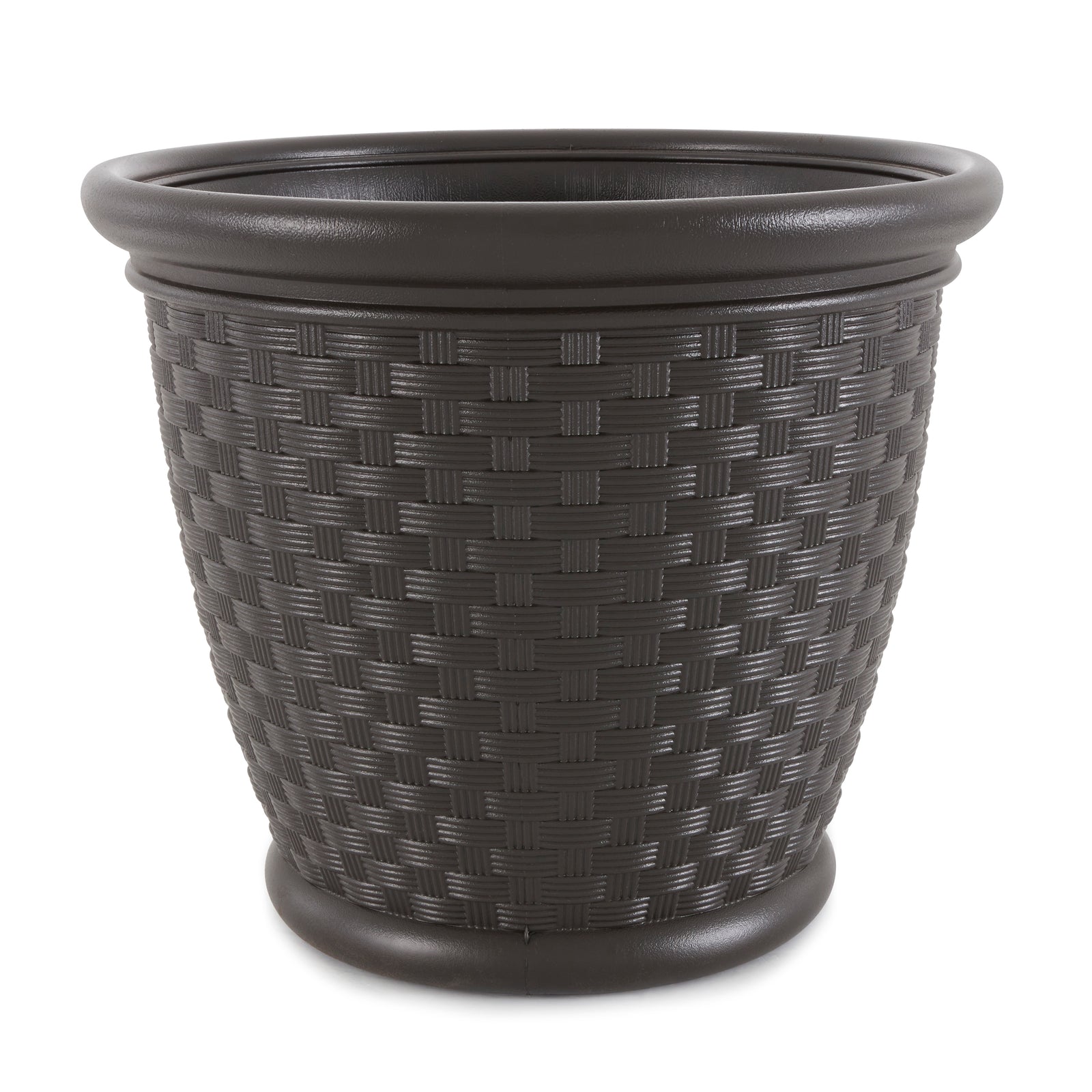 Suncast Sonora 18 Inch Resin Wicker Decorative Yard Garden Flower Planter, Brown - VMInnovations