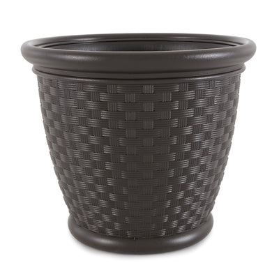 Suncast Sonora 18 Inch Resin Wicker Yard Garden Flower Planter, Brown (Used)