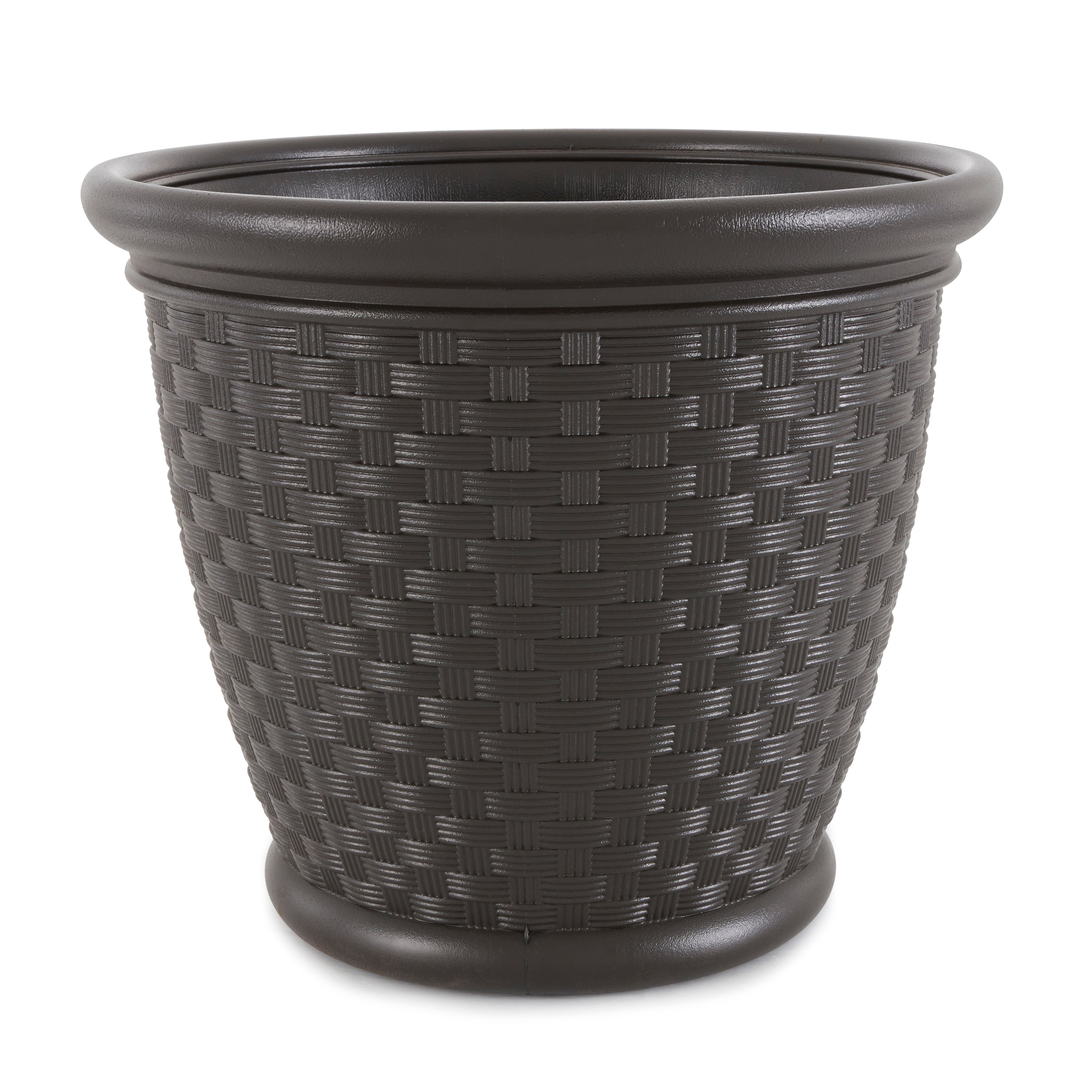 Suncast Sonora 18 Inch Resin Wicker Yard Garden Flower Planter, Brown (Open Box)