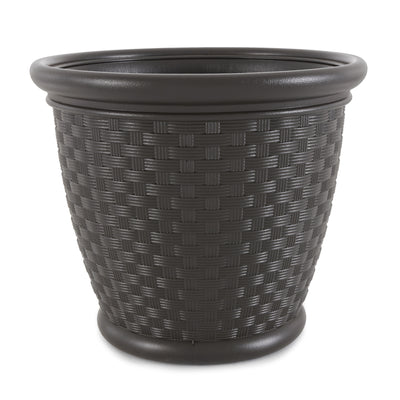 Suncast Sonora 18 Inch Resin Wicker Decorative Yard Garden Flower Planter, Brown - VMInnovations