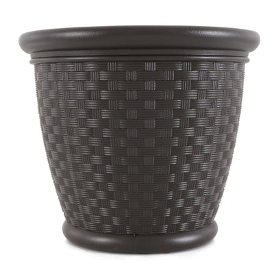 Suncast Sonora 18 Inch Resin Wicker Yard Garden Flower Planter, Brown (Open Box)