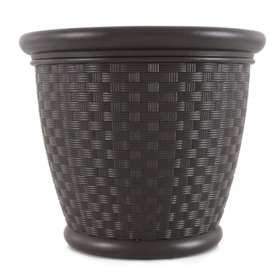 Suncast Sonora 18 Inch Resin Wicker Decorative Flower Planter, Brown (4 Pack)