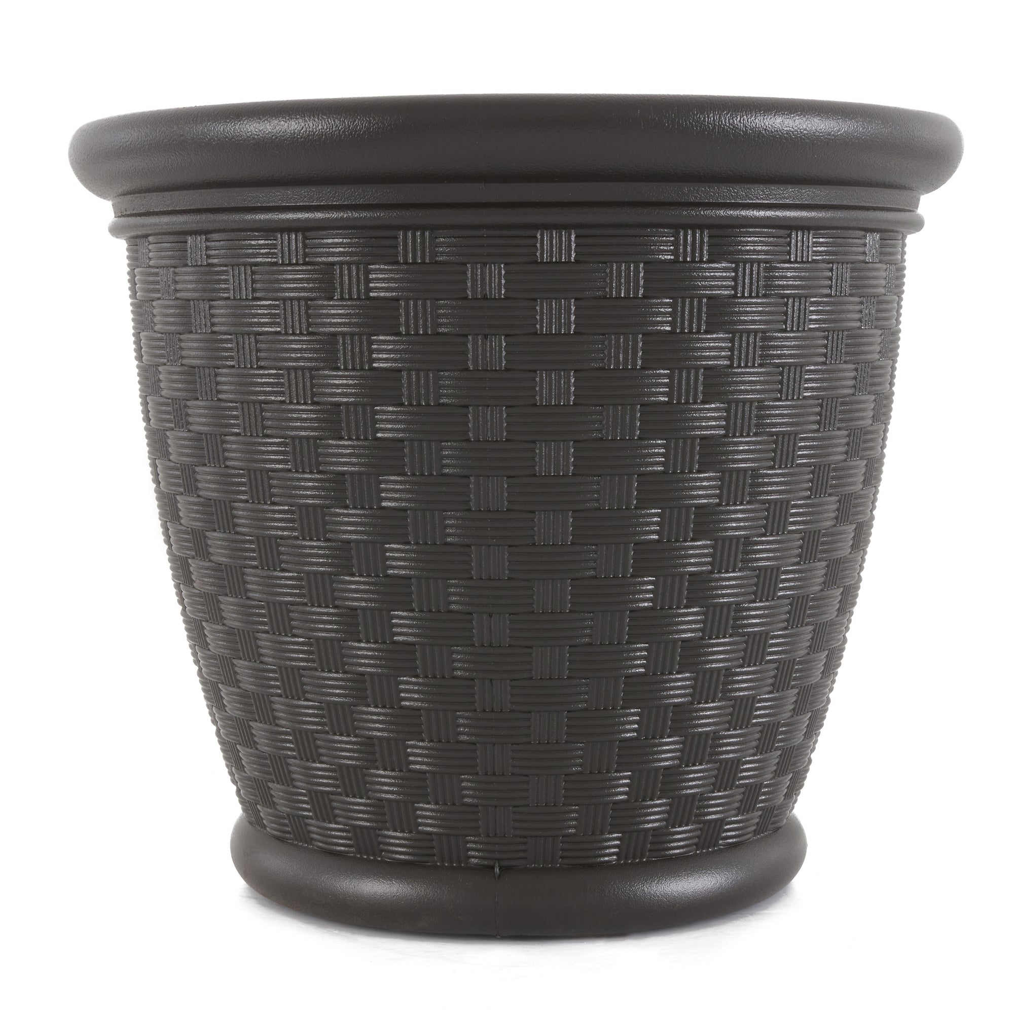 Suncast Sonora 18 Inch Resin Wicker Decorative Yard Garden Flower Planter, Brown - VMInnovations