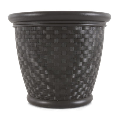 Suncast Sonora 18 Inch Resin Wicker Decorative Yard Garden Flower Planter, Brown - VMInnovations