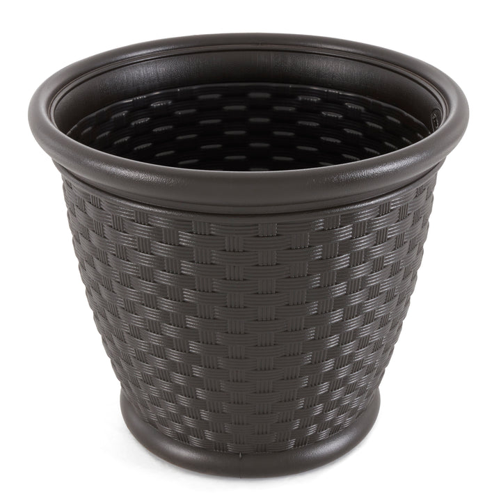 Suncast Sonora 18 Inch Resin Wicker Decorative Flower Planter, Brown (4 Pack) - VMInnovations