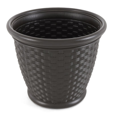 Suncast Sonora 18 Inch Resin Wicker Decorative Yard Garden Flower Planter, Brown - VMInnovations