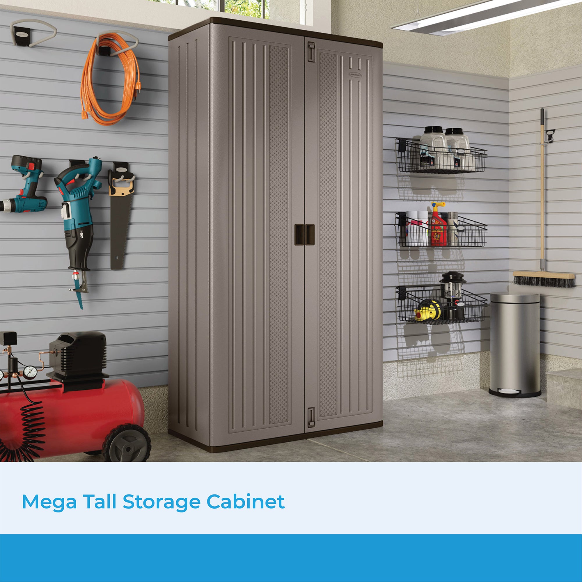 Suncast Tall 80.2" Resin Storage Cabinet with Double-Wall Construction, Platinum