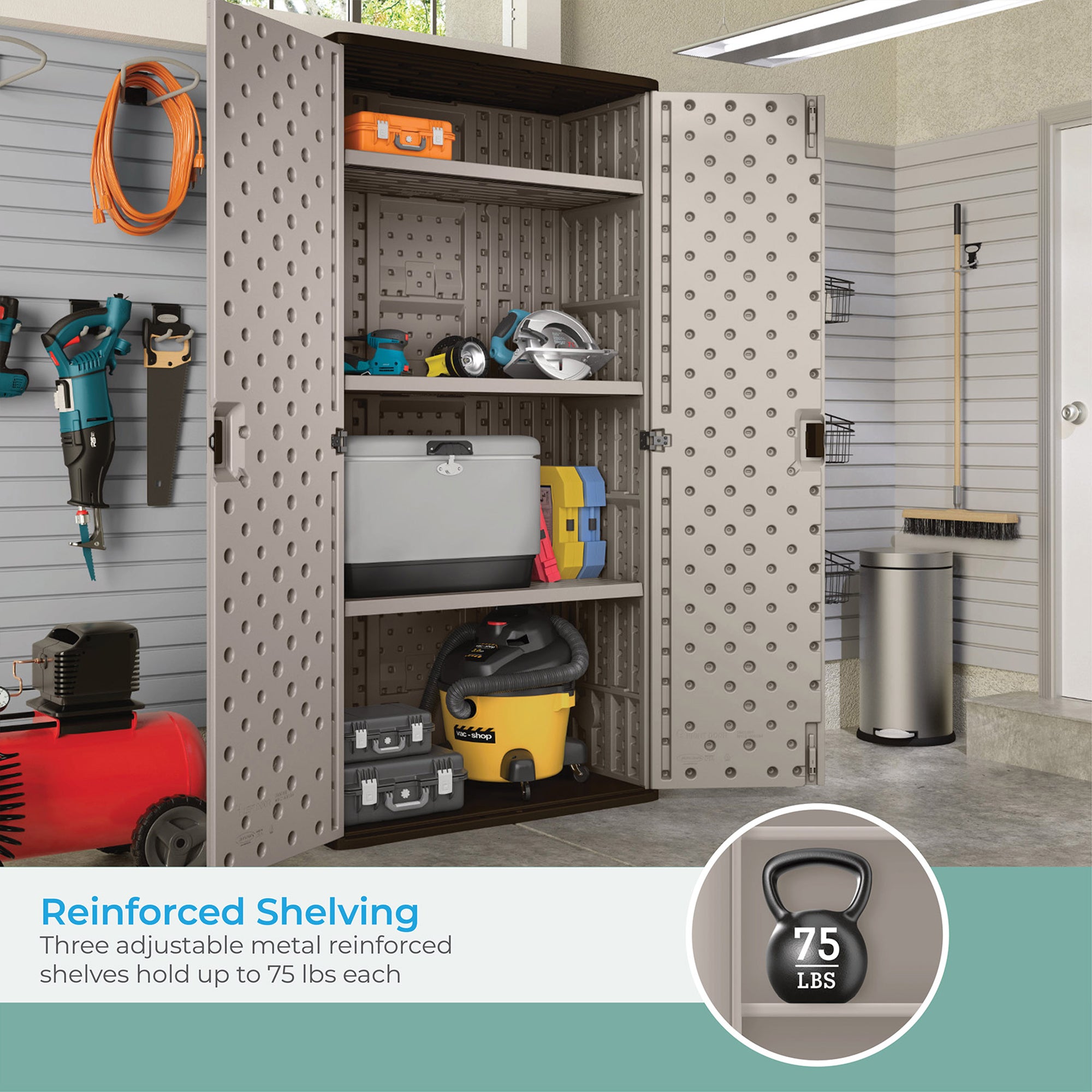 Suncast Tall 80.2" Resin Storage Cabinet with Double-Wall Construction, Platinum