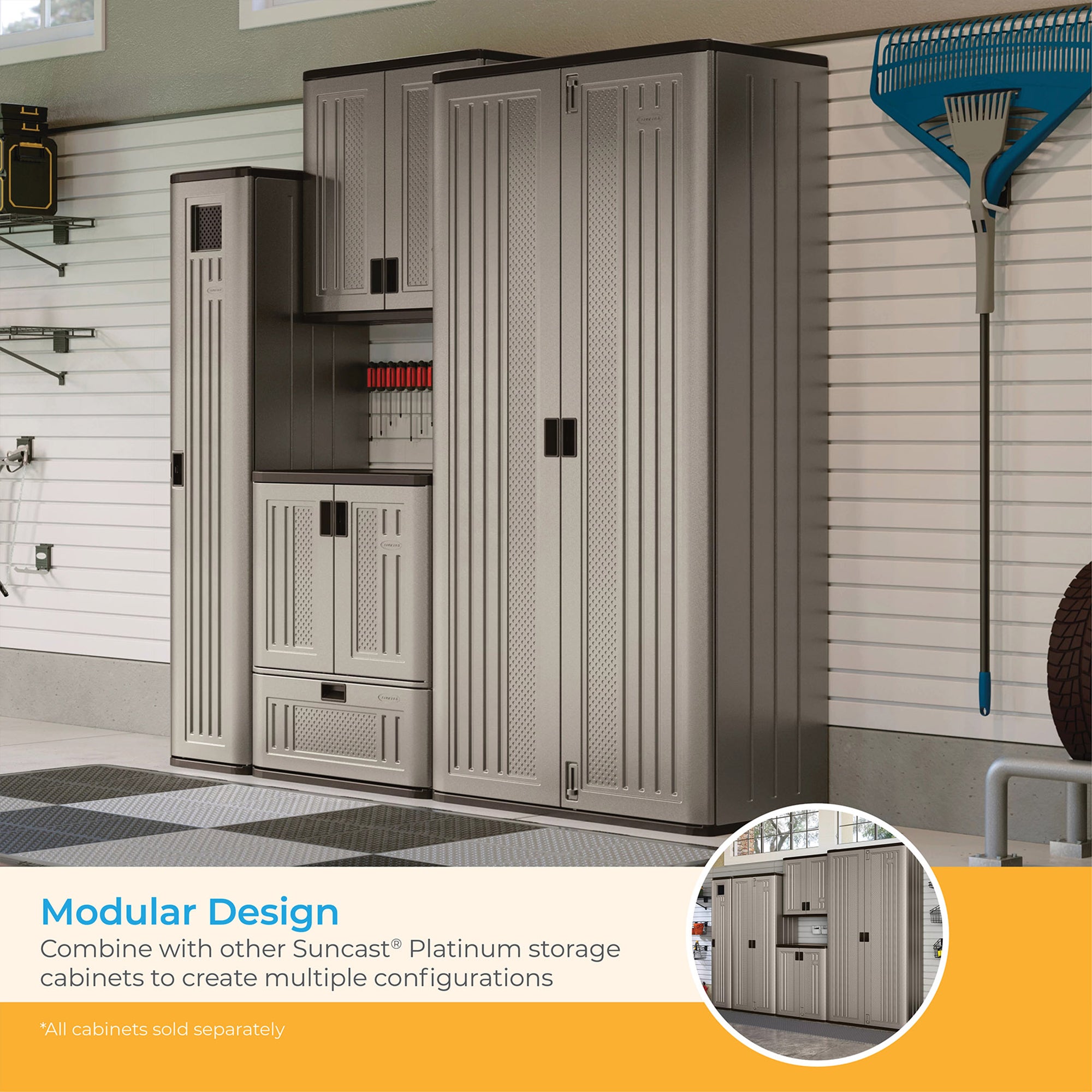 Suncast Tall 80.2" Resin Storage Cabinet with Double-Wall Construction, Platinum