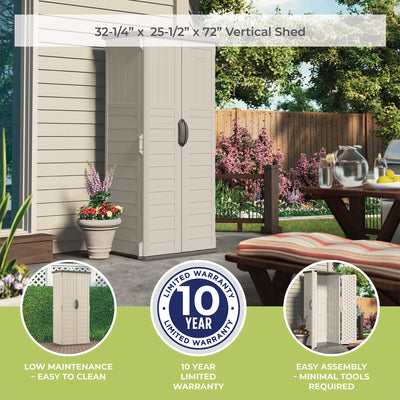 Suncast BMS1250 22 Cubic Feet Resin Versatile Vertical Storage Shed Building