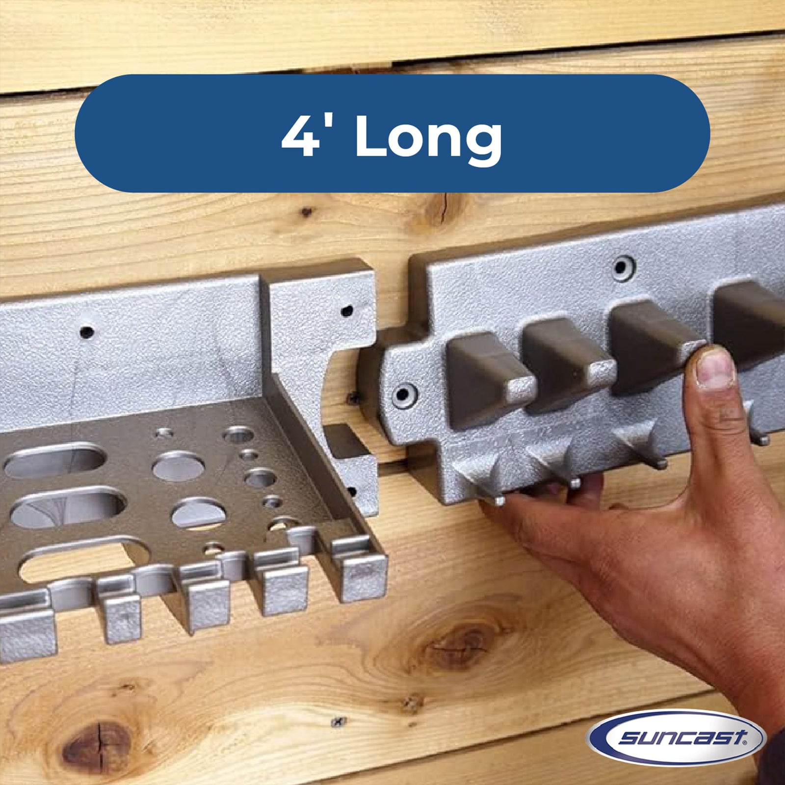 Suncast 4 Foot Wall Mount Garden Long Handled Tool Hanger Organizer, Platinum - VMInnovations