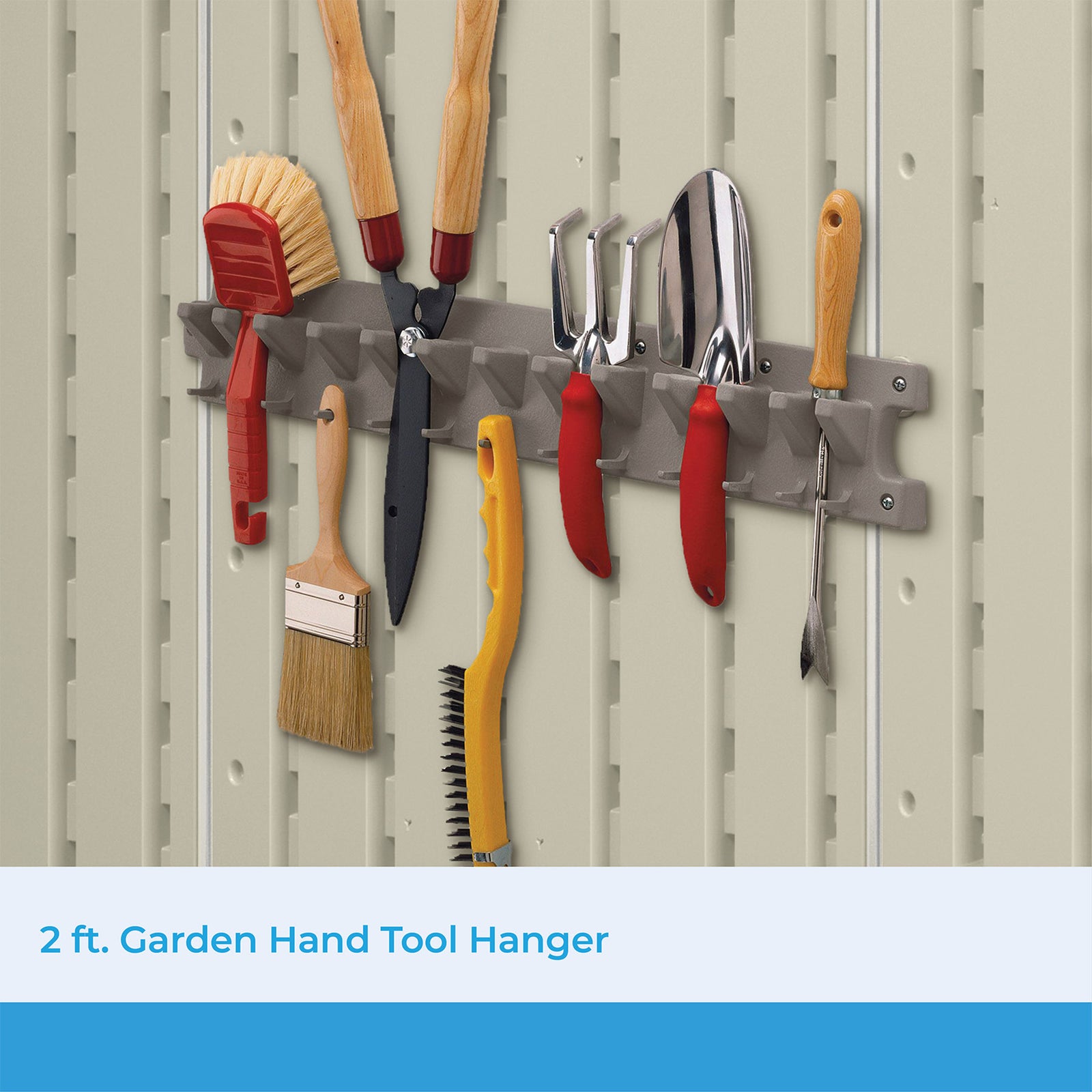 Suncast V713 2 Foot Wall Mounted Garage Garden Hand Tool Organizer, Platinum - VMInnovations