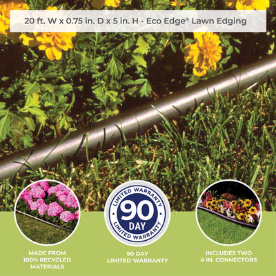 Suncast 5 Eco Edge 20 Foot Plastic Coiled Edging Roll with 2 Connectors, 5 inch