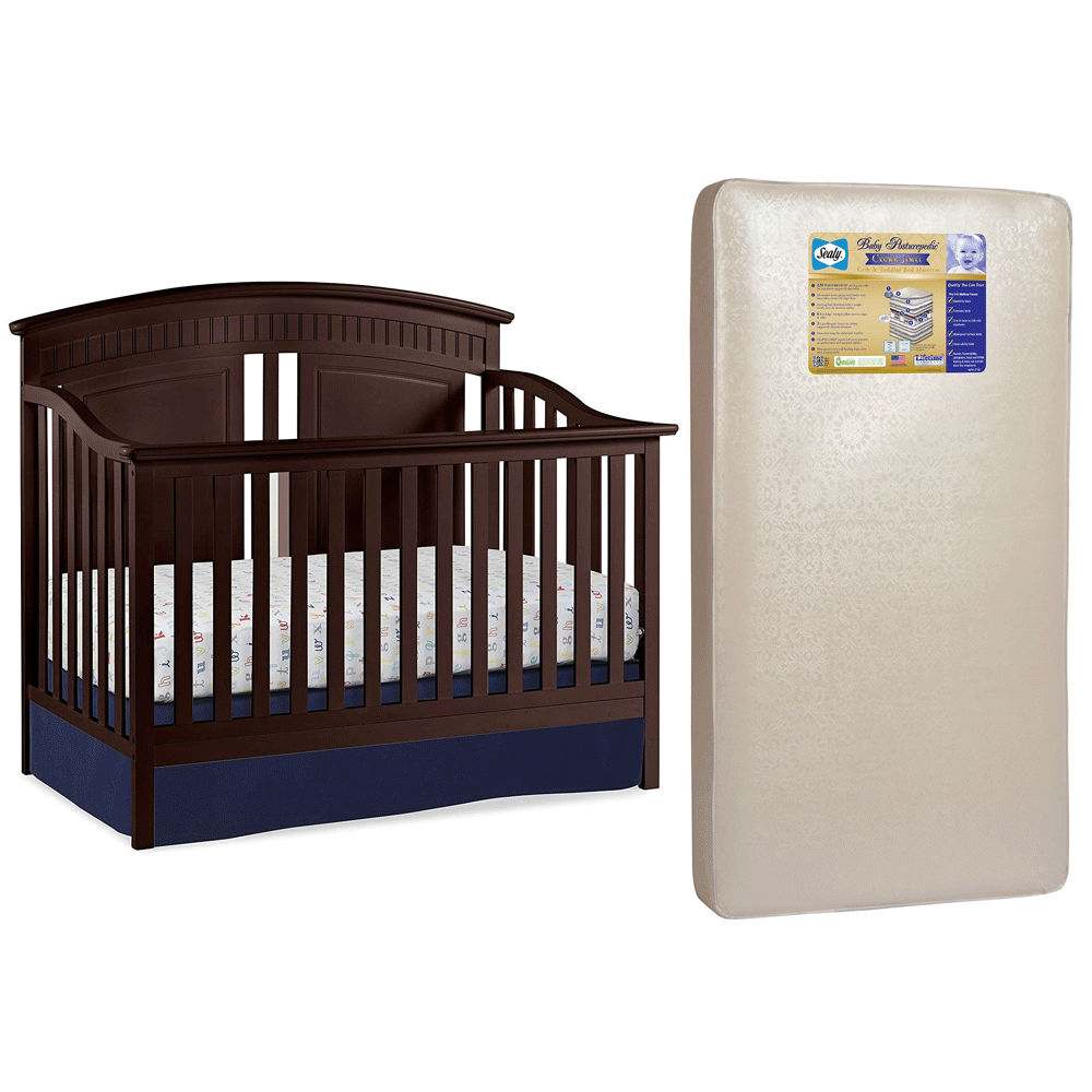 Thomasville Majestic 4 in 1 Crib, Espresso & Sealy Posturepedic Crib Mattress
