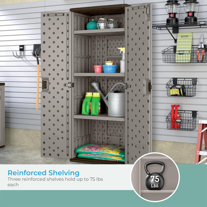 Suncast Tall 72" Resin Storage Cabinet with Double-Wall Construction, Platinum