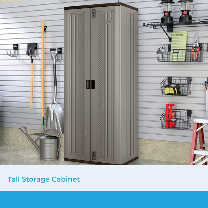 Suncast Tall 72" Resin Storage Cabinet with Double-Wall Construction, Platinum