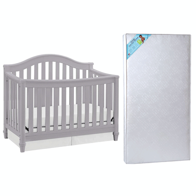 Thomasville Kids Auburn 4 in 1 Crib, Gray & Kolcraft Fresh Start Crib Mattress - VMInnovations