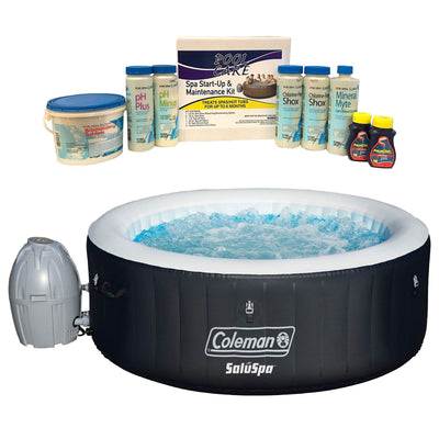 Coleman SaluSpa 4 Person Inflatable Spa, Black & Qualco 6 Month Chemical Kit