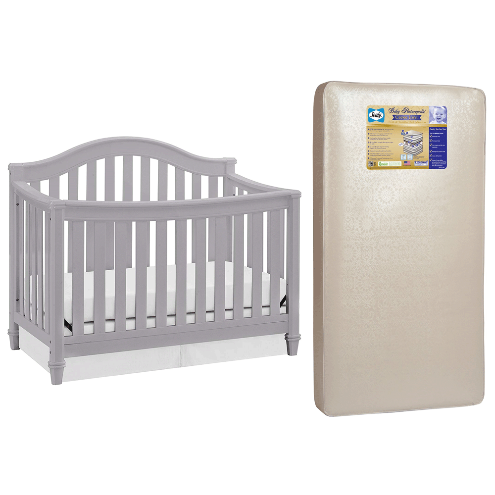 Thomasville Kids Auburn 4 in 1 Crib, Pebble Gray & Sealy Posturepedic Mattress - VMInnovations