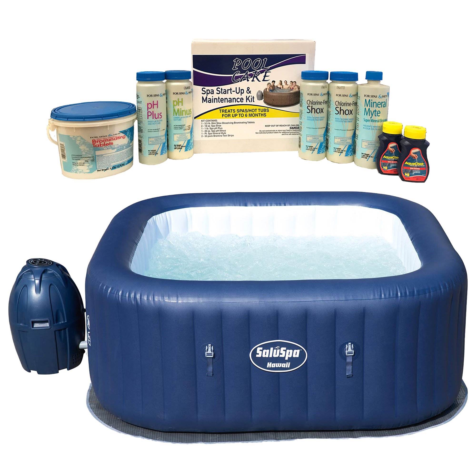 Bestway SaluSpa Hawaii 6-Person Inflatable Hot Tub & Qualco 6 Month Chemical Kit - VMInnovations