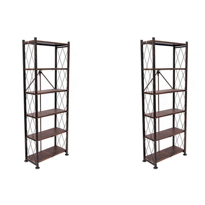 Origami 6 Tier Classic Steel Bookcase Organizer Storage Rack, Bronze (2 Pack)