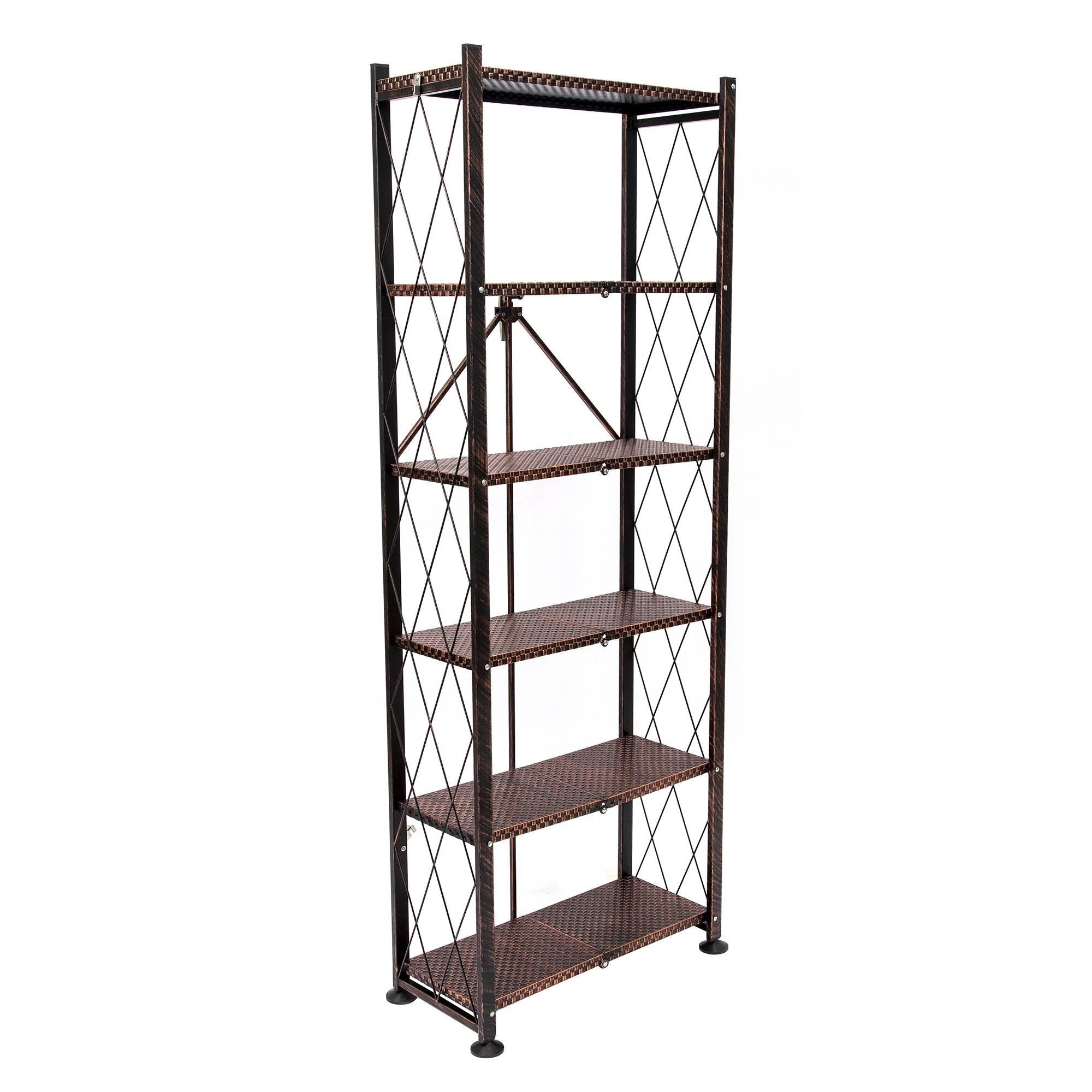 Origami 6 Tier Classic Steel Bookcase Organizer Storage Rack, Bronze (2 Pack)